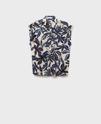 Mango Women's Short Sleeves Printed Cotton Shirt