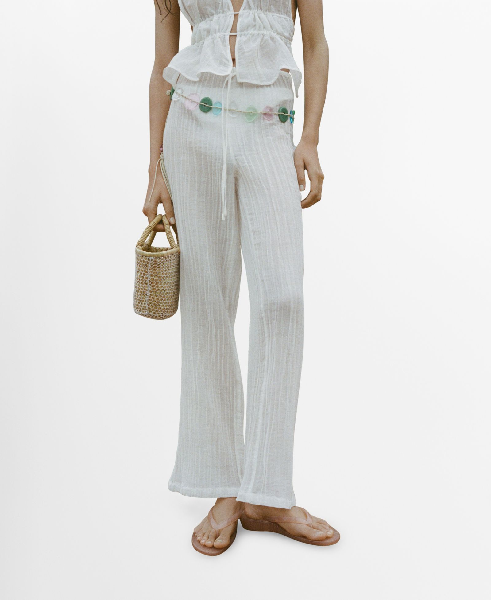 Mango Women's Bow Detail Fluid Ramie Pants