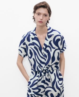 Mango Women's Floral-Print Knot Detail Cropped Shirt
