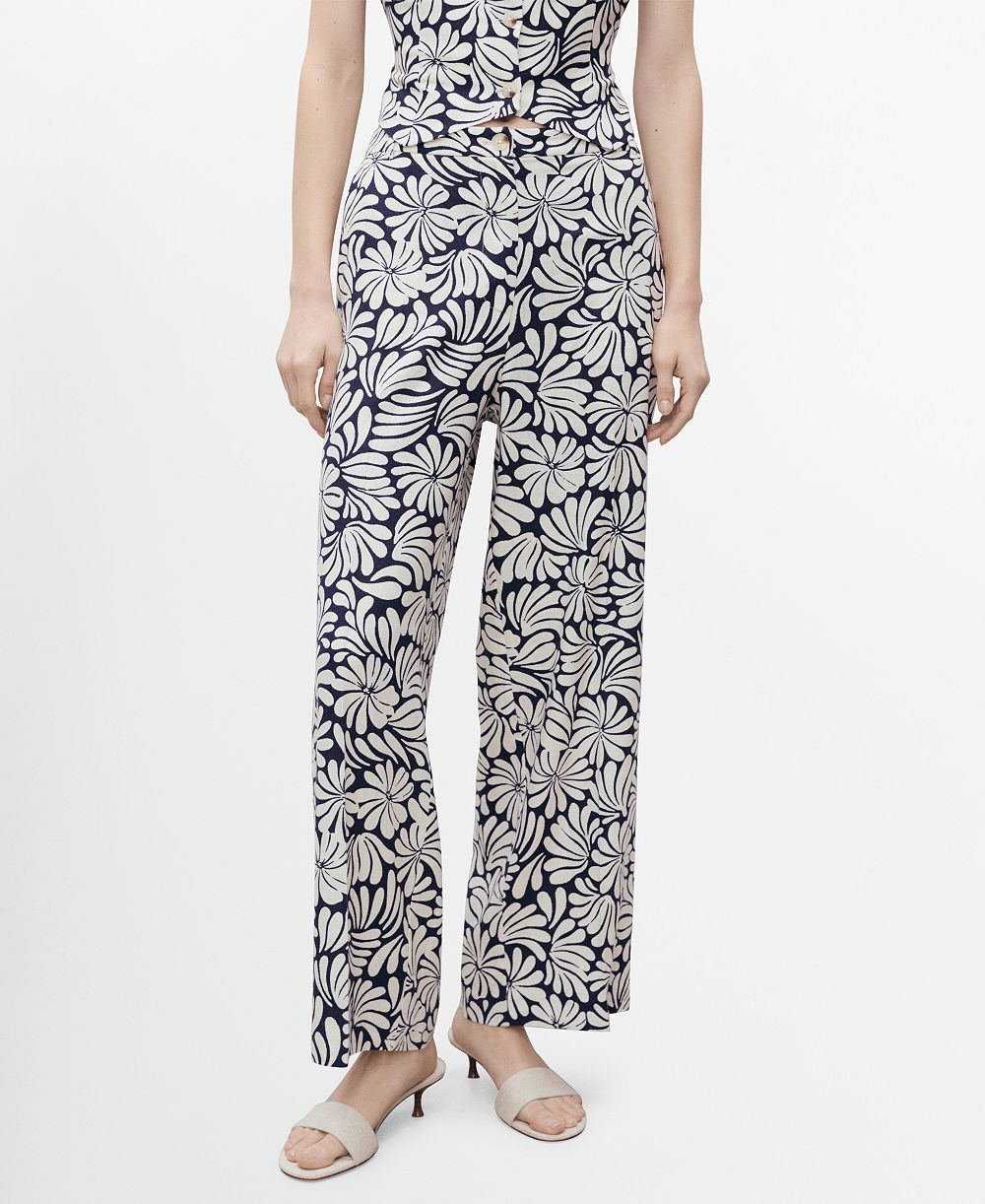 Женские льняные брюки Mango с цветочным принтом