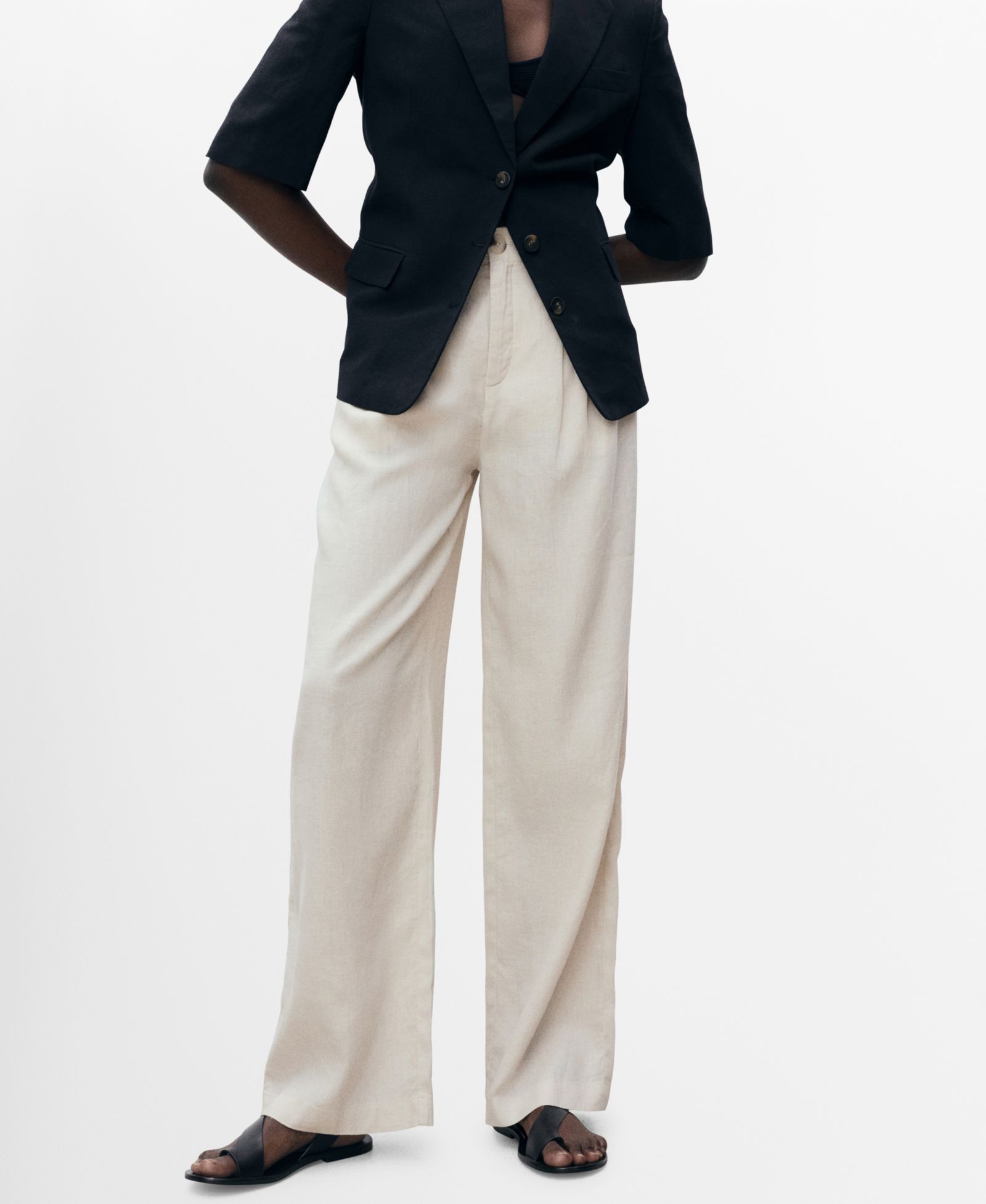 Mango Women's Tortoiseshell Button Linen Pants