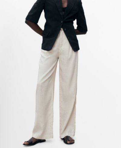 Mango Women's Tortoiseshell Button Linen Pants