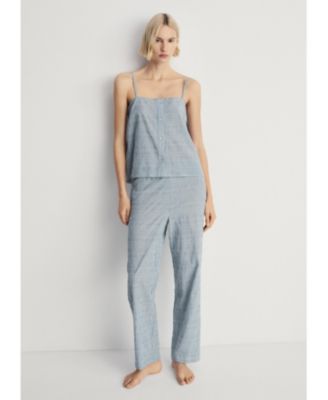 Mango Women's Cotton Striped Woven Seersucker Pajama Pants