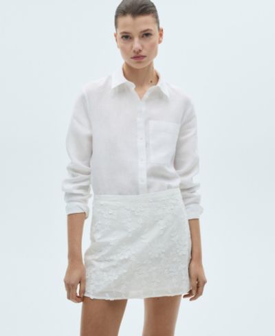 Женская хлопковая юбка MANGO Floral-Embroidered