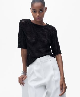 Mango Women's Short-Sleeved Openwork Knitted Sweater