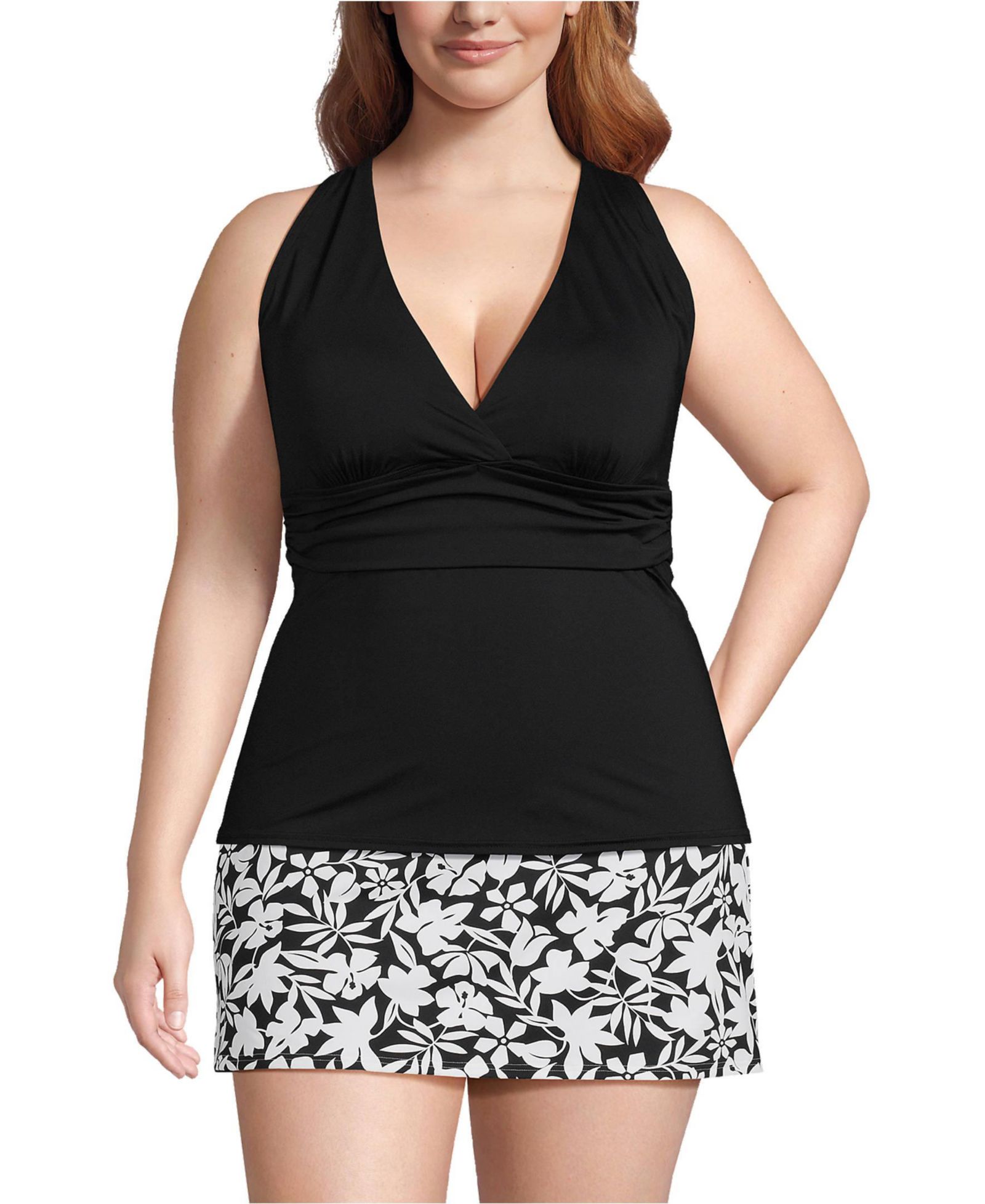 Lands' End Plus Size Chlorine Resistant Plunge X-Back Tankini Swimsuit Top