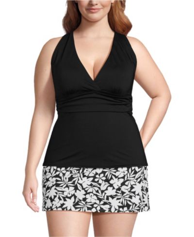 Lands' End Plus Size Chlorine Resistant Plunge X-Back Tankini Swimsuit Top