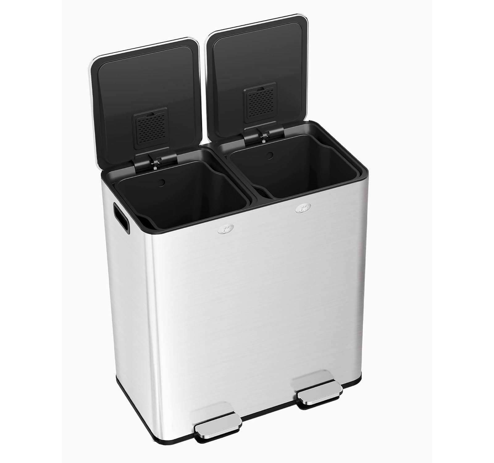 GAOMON 15 Gallon Triple Compartment Stainless Steel Kitchen Trash Can for Recycling