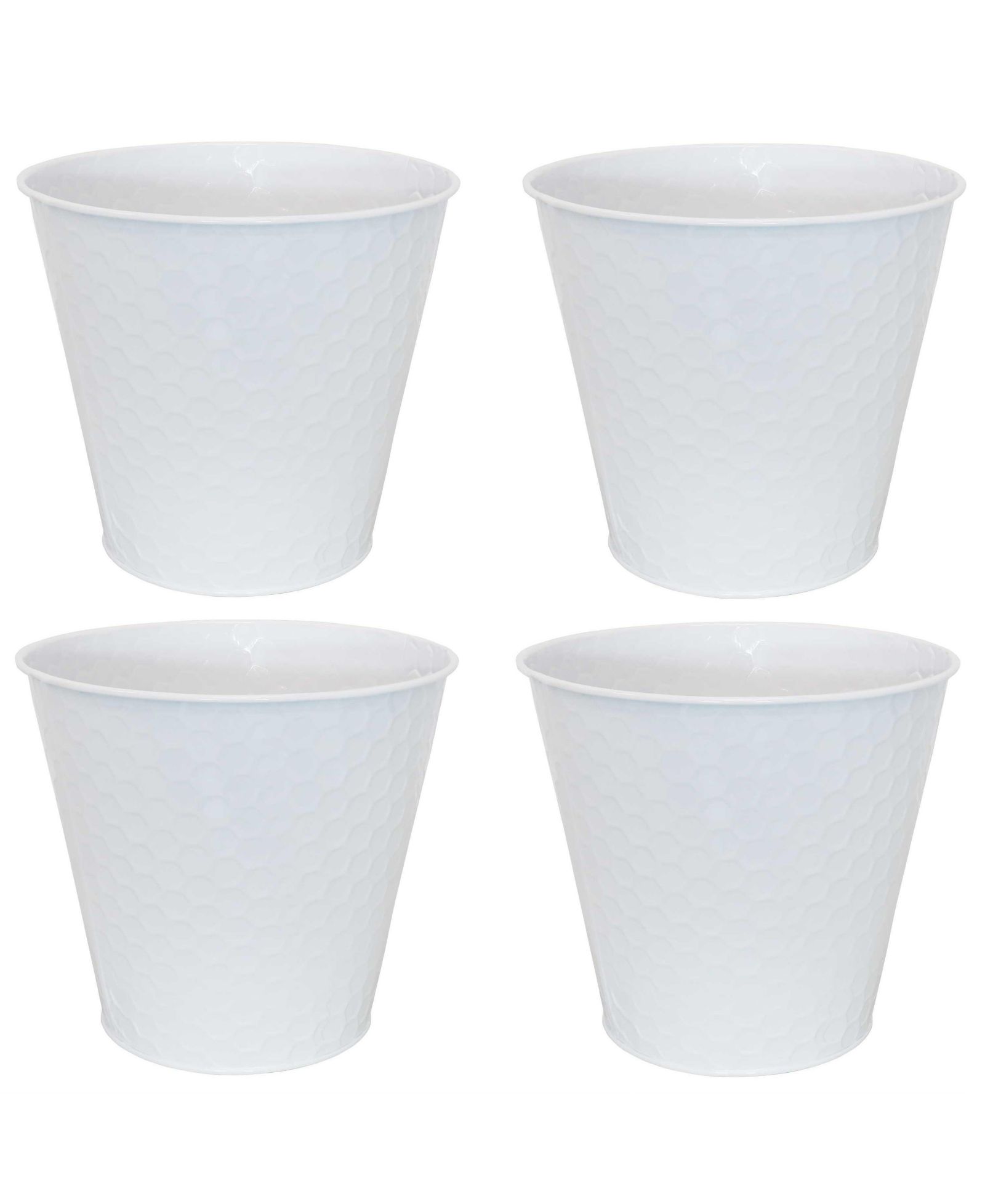 Indoor/Outdoor Organizational and Decorative Galvanized Steel Bucket or Planter with Imprinted Hexagon Pattern - 4pk