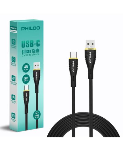 Philco FLC2608CB 20W Fast-Charging Silicone USB-A to USB-C Cable, Compatible with USB-C Devices
