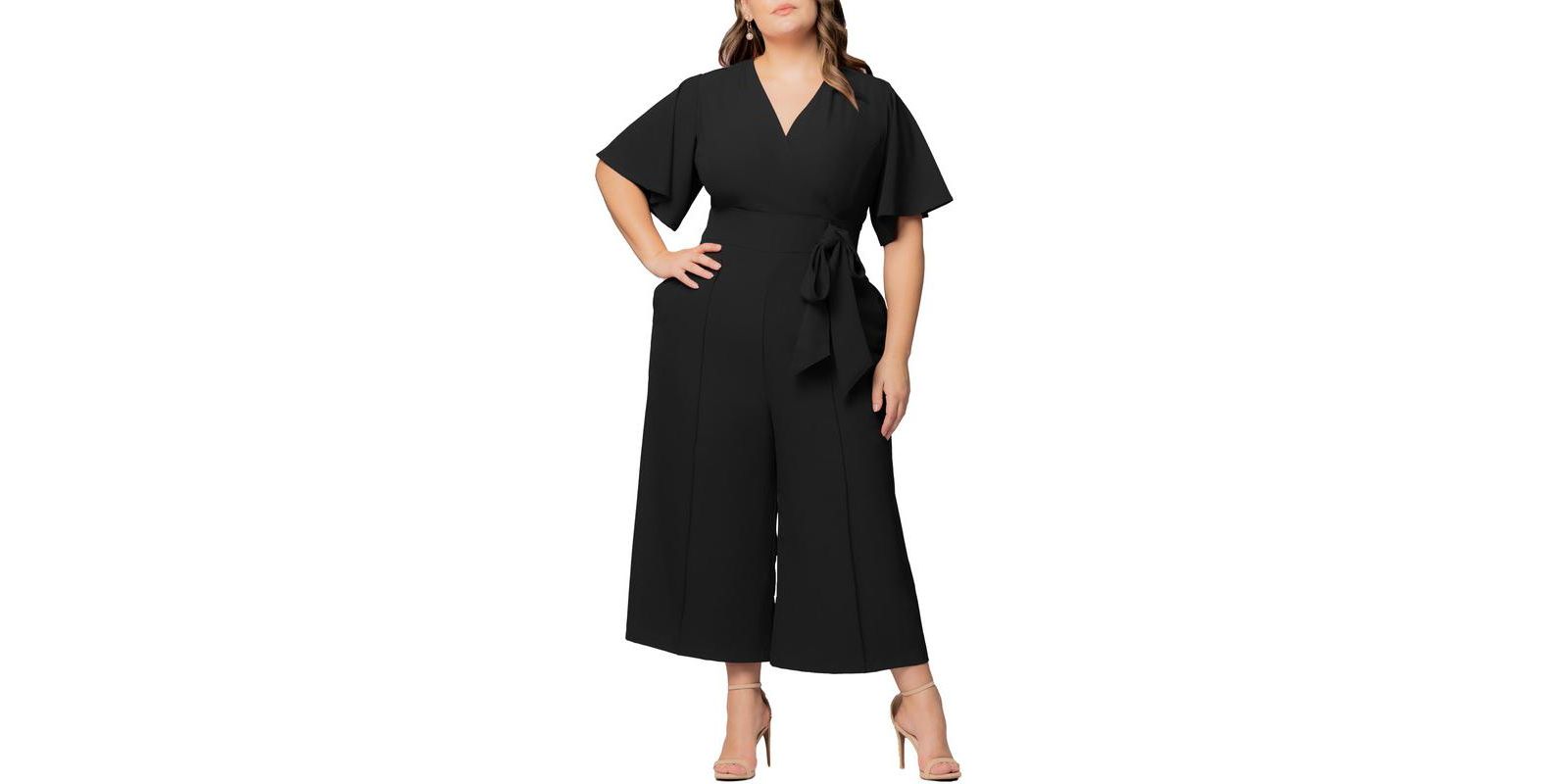 Kiyonna Plus Size Evelyn укороченный комбинезон с широкими штанинами