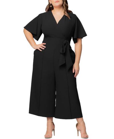 Kiyonna Plus Size Evelyn укороченный комбинезон с широкими штанинами