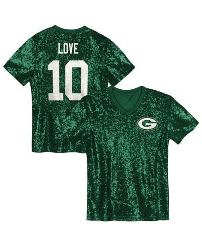 Outerstuff Big Girls Jordan Love Green Green Bay Packers Sequin V-Neck Fashion Jersey