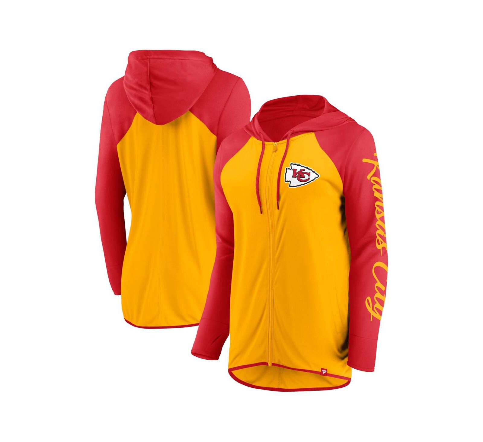 Женское флисовое худи Fanatics Gold/Red Kansas City Chiefs Script Full-Zip