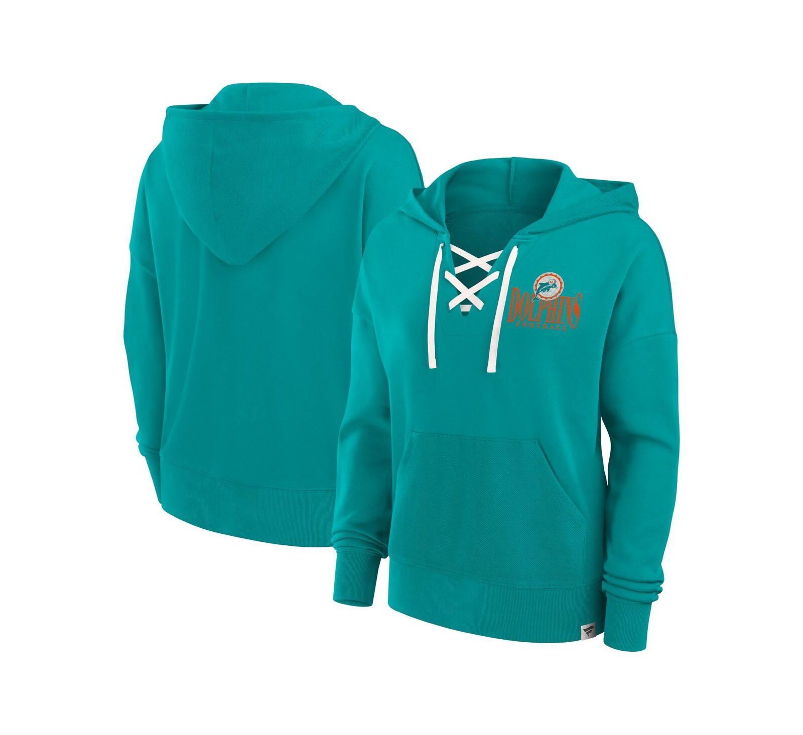 Fanatics Women's Aqua Miami Dolphins Blitz Left Lace-Up Pullover Hoodie