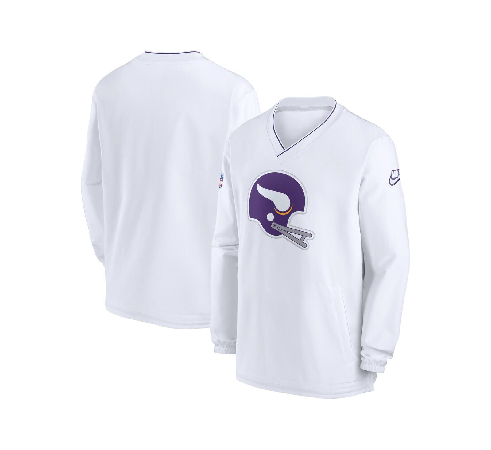 Nike Men's White Minnesota Vikings 2024 Sideline Throwback Logo Long-Sleeve V-Neck Windshirt