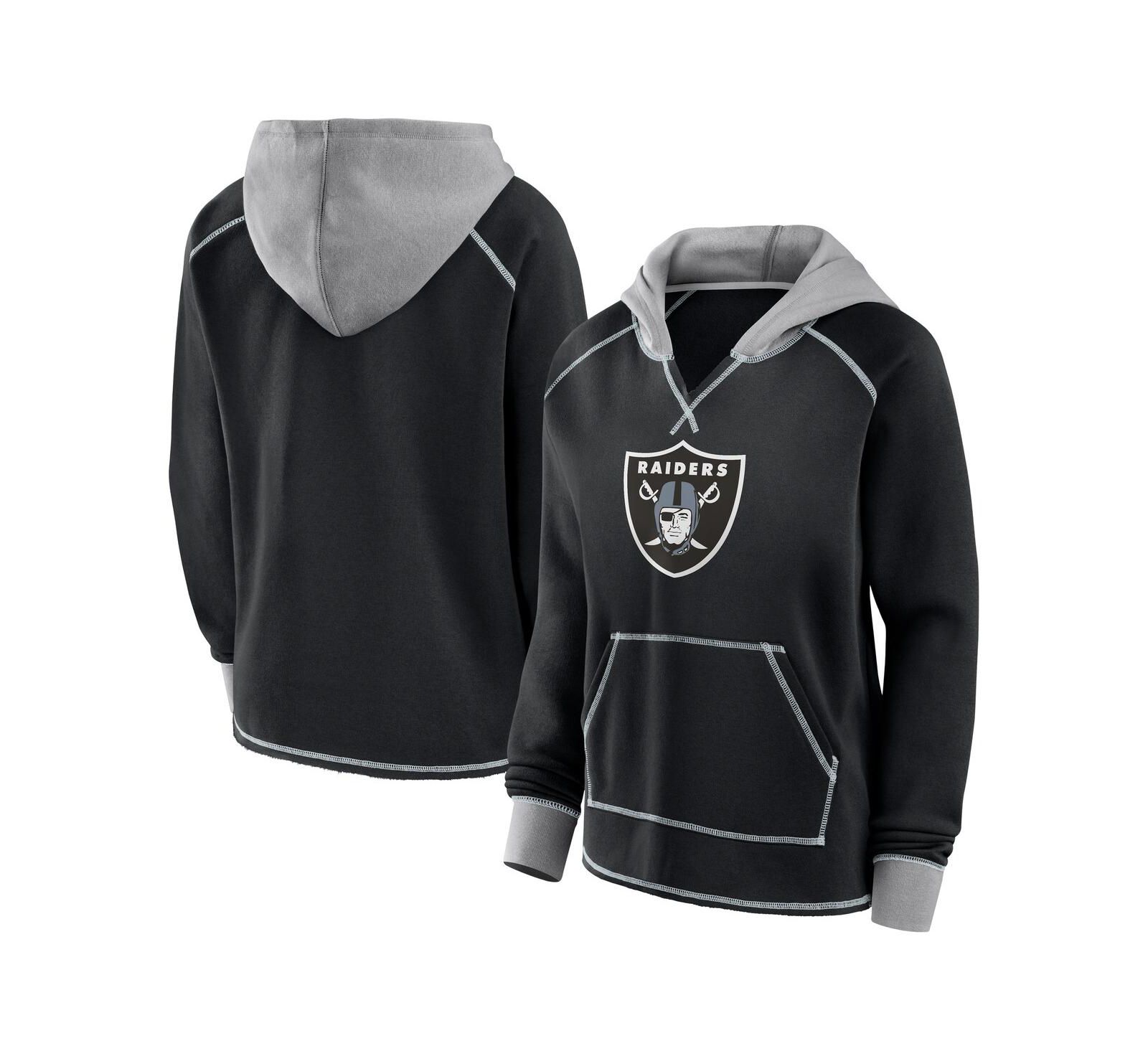 Женское худи Logo Athletic Las Vegas Raiders Boom Fleece V-Neck Black