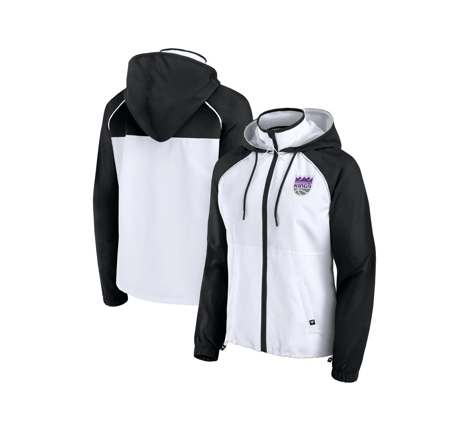 Fanatics Women's White/Black Sacramento Kings Anorak Raglan Full-Zip Hoodie Jacket