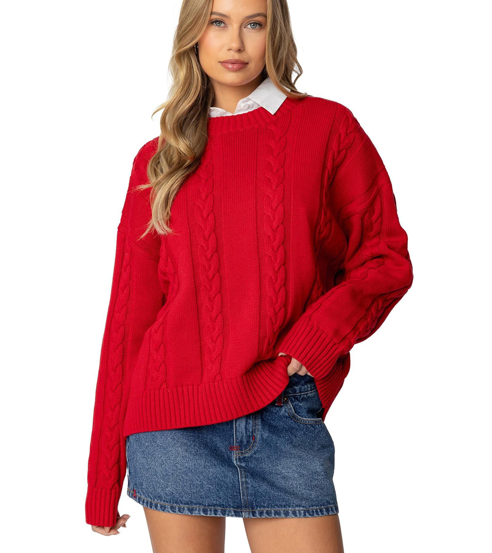 Edikted Womens Acacia Oversized Cable Knit Sweater
