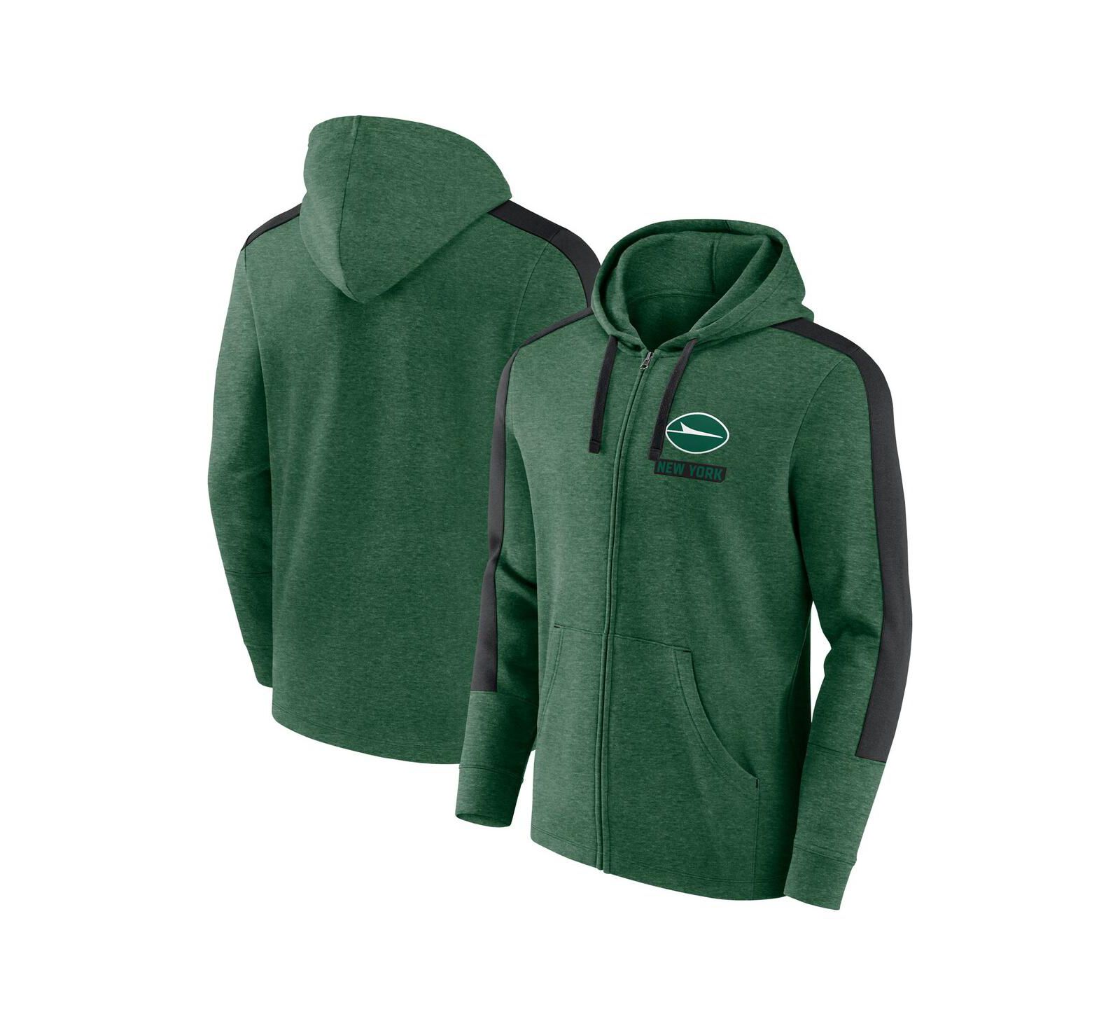 Fanatics Men's Heather Green New York Jets Gains Full-Zip Hoodie