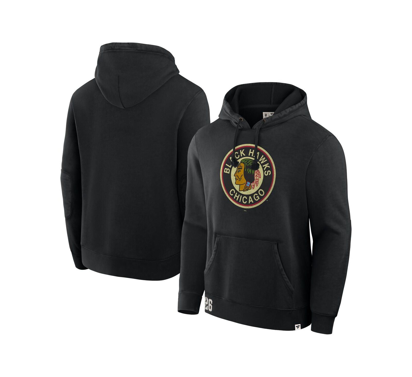 Fanatics Men's Black Chicago Blackhawks Decades Collection Tradition Fleece Pullover Hoodie
