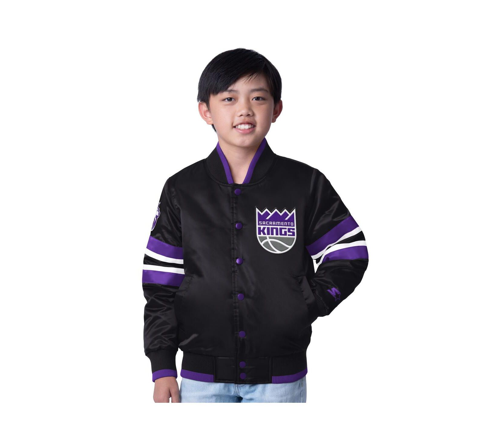 Детская куртка Starter Big Boys and Girls Black Sacramento Kings Scout Varsity Full-Snap Jacket