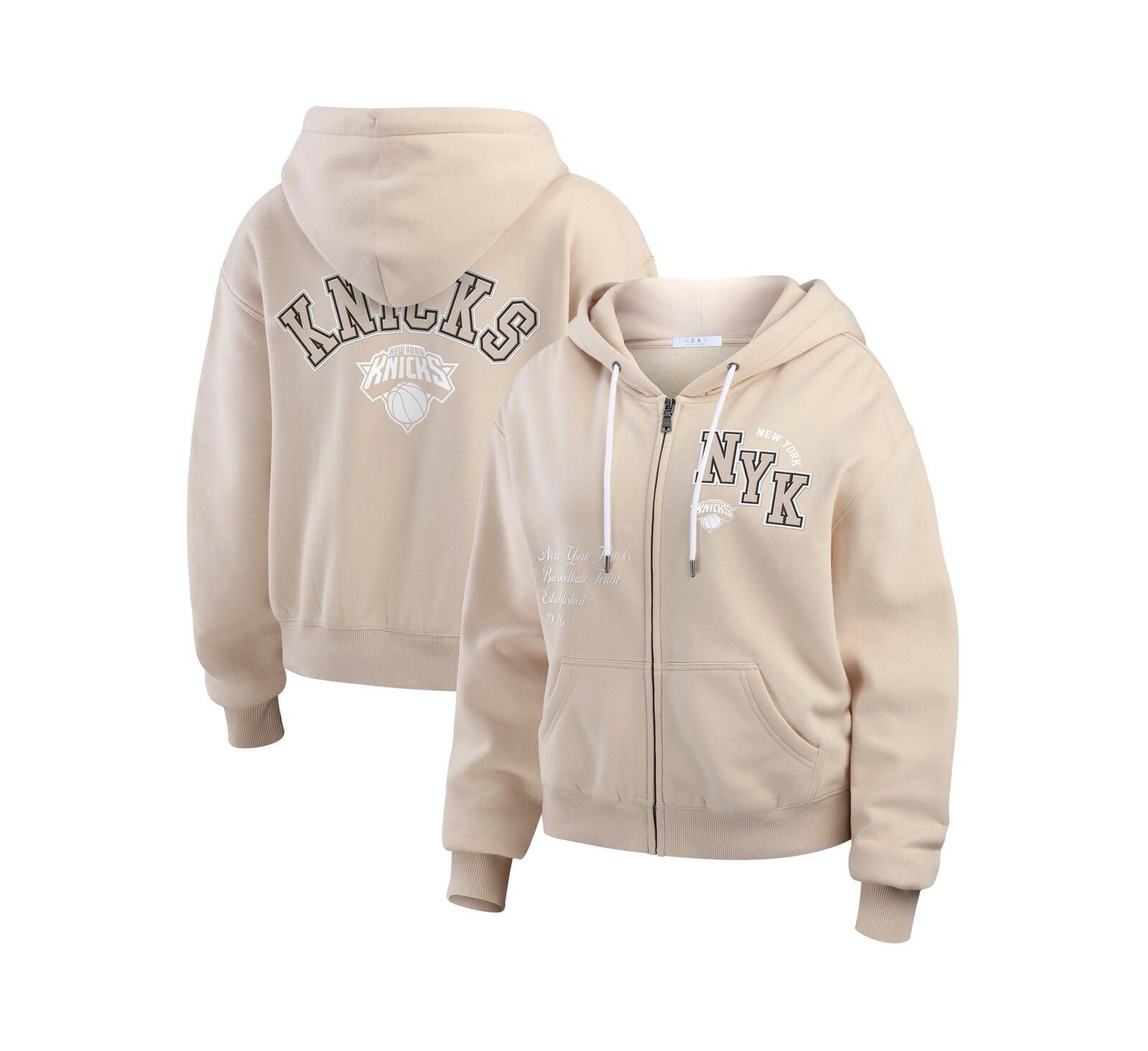 Женское худи WEAR by Erin Andrews Tan New York Knicks Tonal Felt Patch Full-Zip