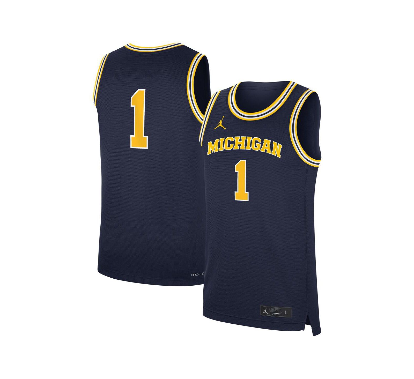 Мужская джерси Jordan Navy Michigan Wolverines Road Replica Basketball