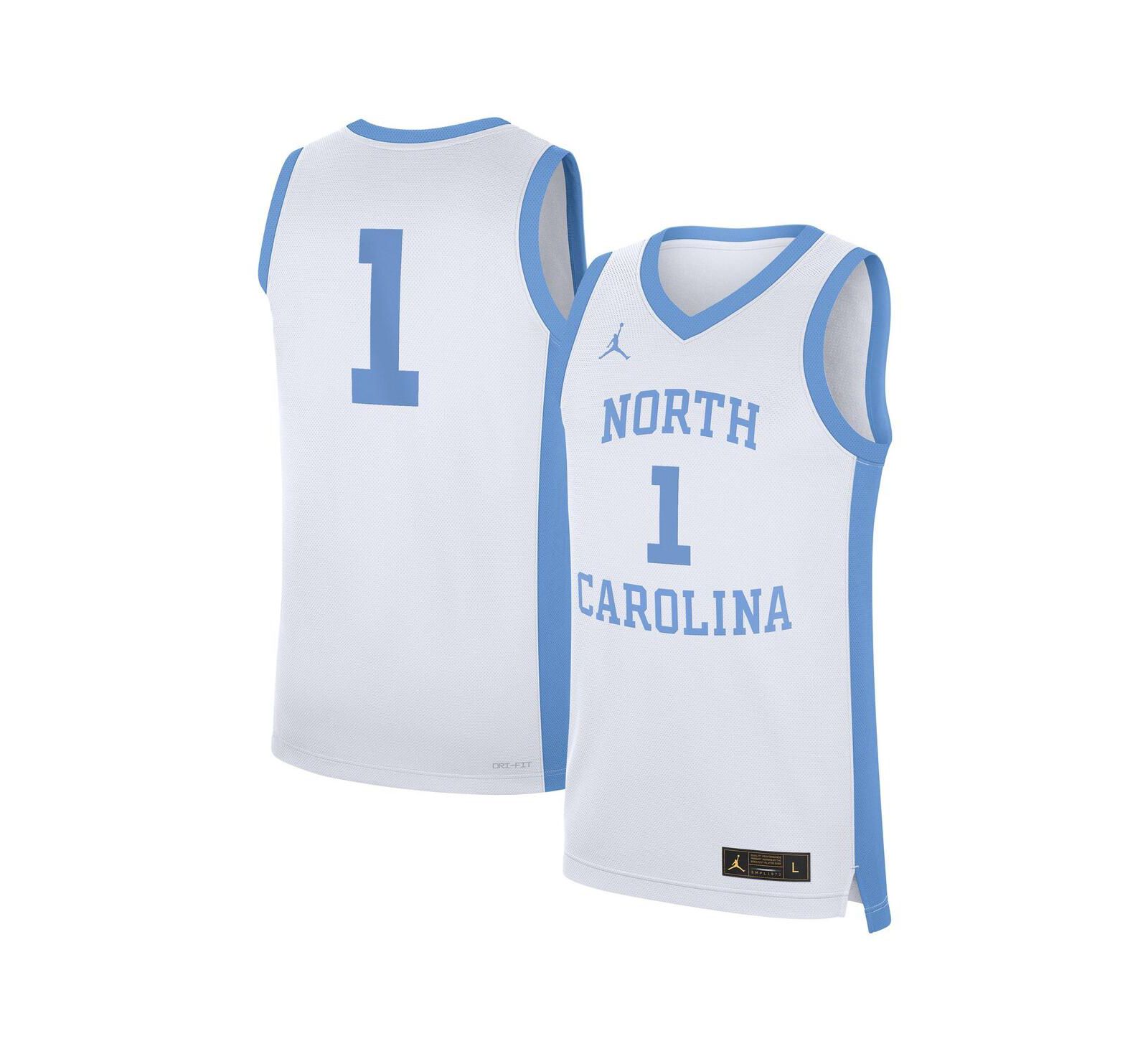 Мужская джерси Jordan 1 White North Carolina Tar Heels Alternate Replica Basketball