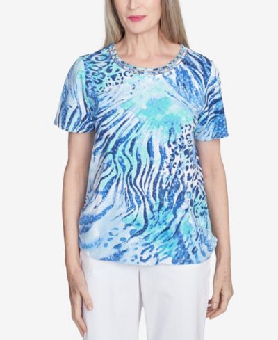 Alfred Dunner Women's Animal Printed Top with Ruched Sides