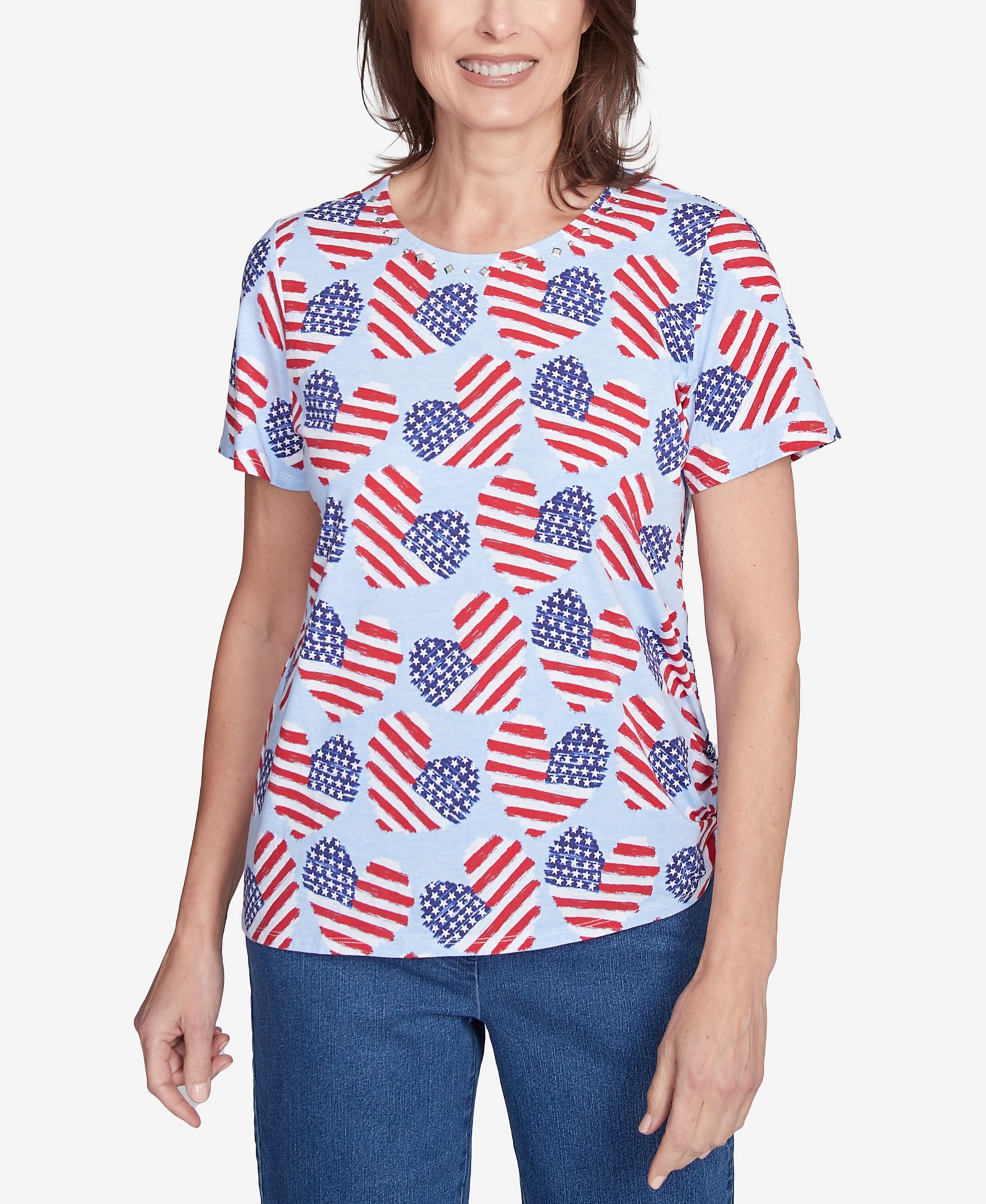 Alfred Dunner Women's Flag Heart Top with Side Ruching
