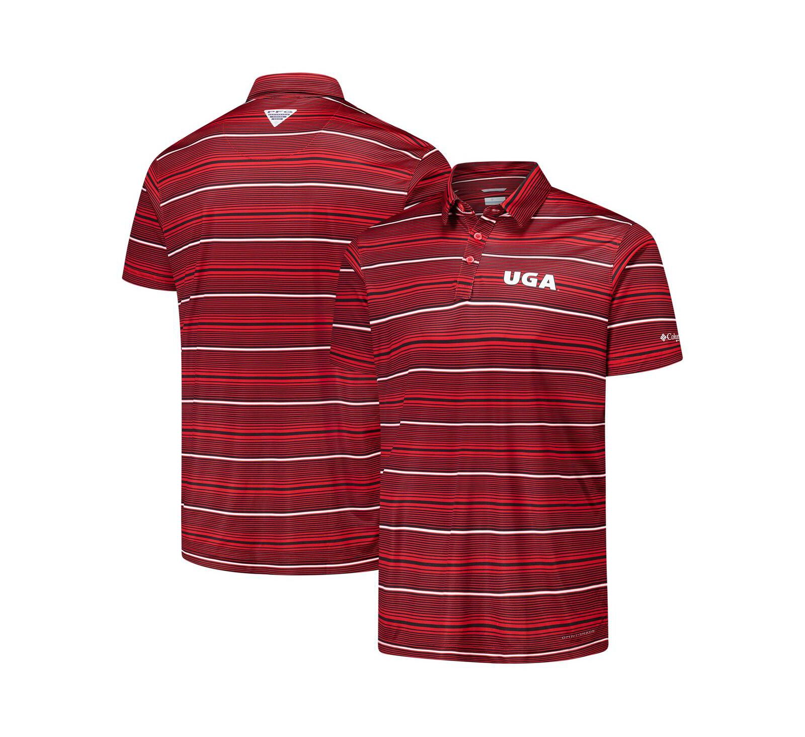 Columbia Men's Red Georgia Bulldogs PFG Super Terminal Tackle Omni-Shade Stripe Polo