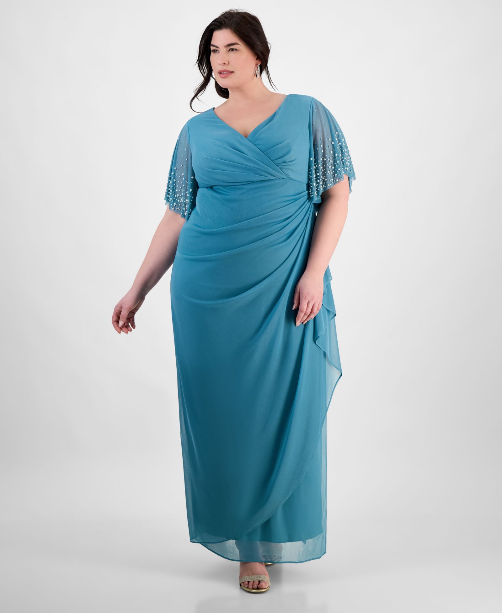 Длинное платье Alex Evenings Plus Embellished Flutter-Sleeve