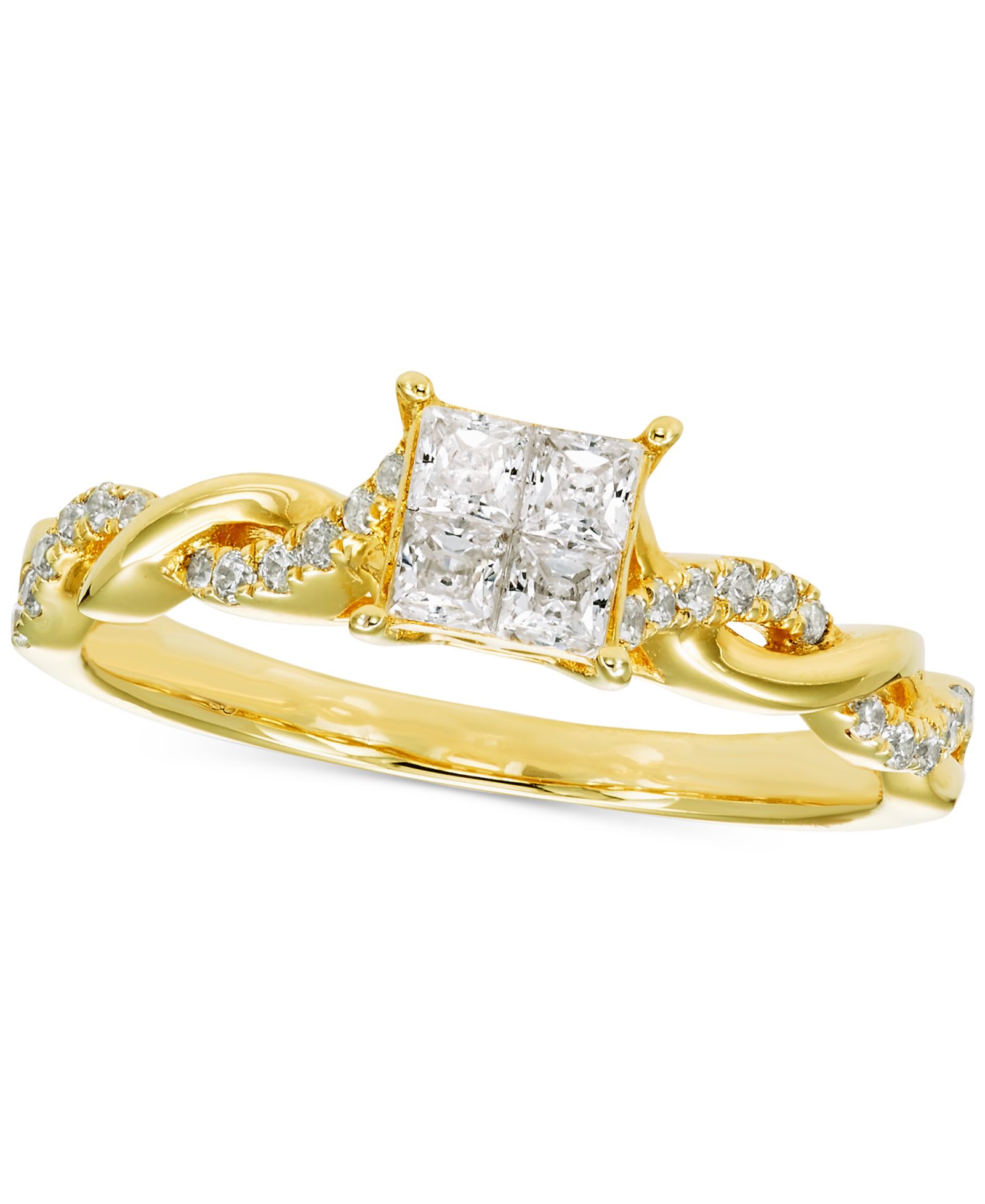 Помолвочное кольцо Diamond Princess Quad Cluster Twist Shank 14k Gold (1/2 ct. t.w.)