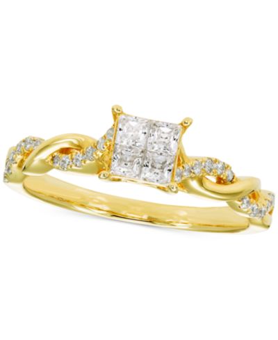 Помолвочное кольцо Diamond Princess Quad Cluster Twist Shank 14k Gold (1/2 ct. t.w.)