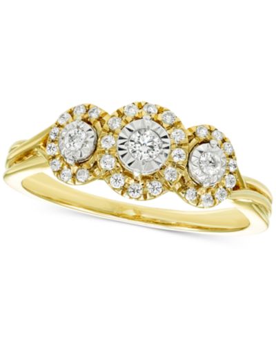 Кольцо с бриллиантом Diamond 3-Stone Halo Engagement Ring 14k Gold