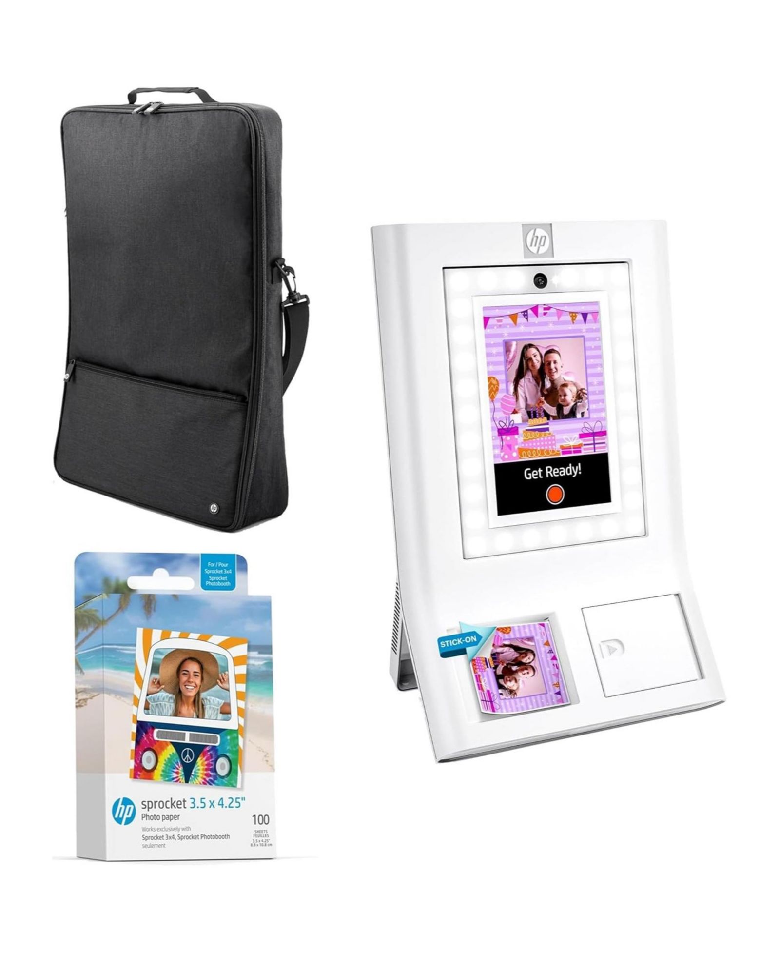 HP Sprocket Photobooth принтер для фото 3x4 с набором бумаги Zink (100 листов) и чехлом