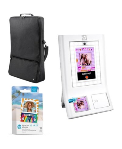 HP Sprocket Photobooth принтер для фото 3x4 с набором бумаги Zink (100 листов) и чехлом