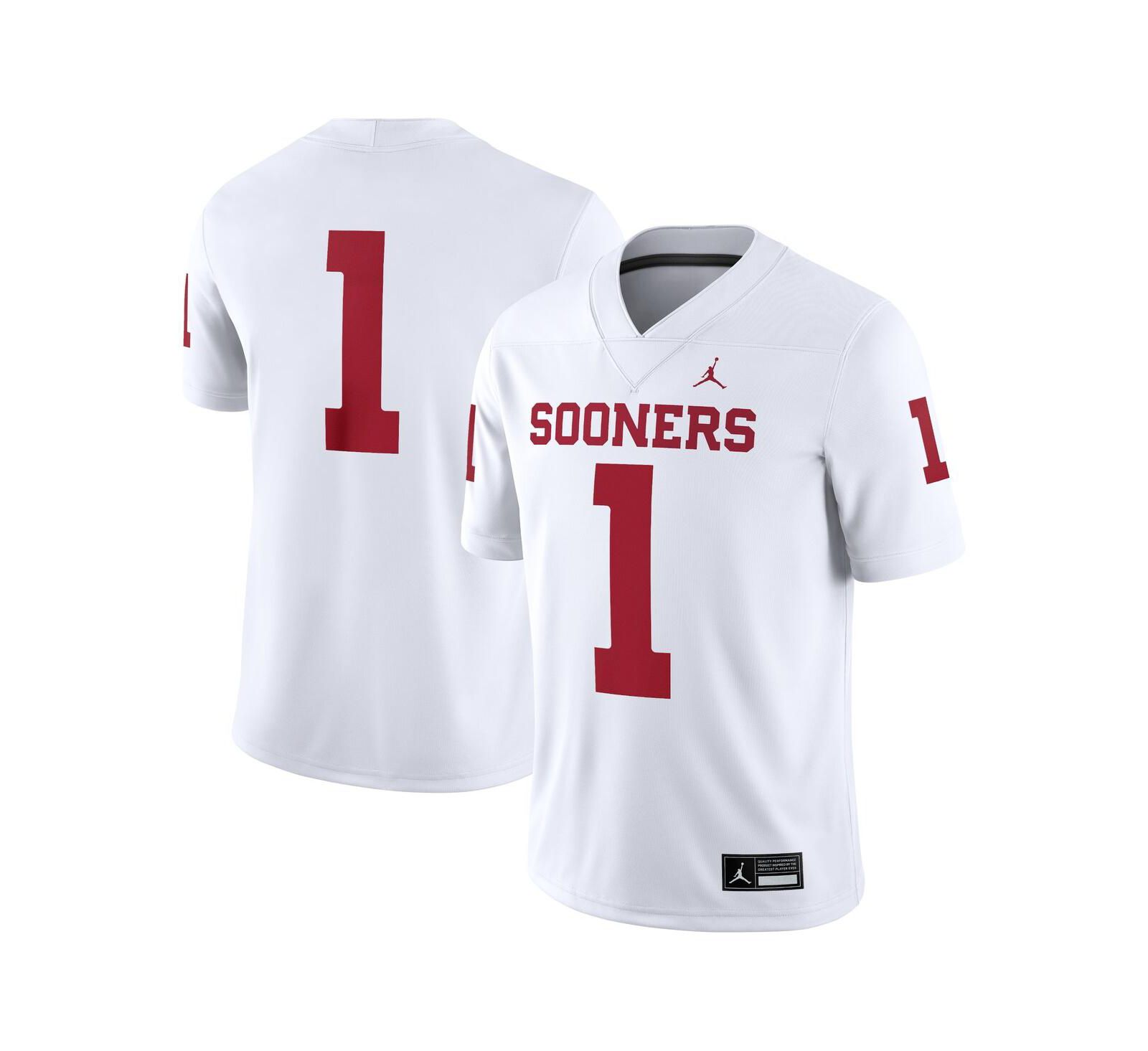 Мужская джерси Jordan 1 White Oklahoma Sooners Game