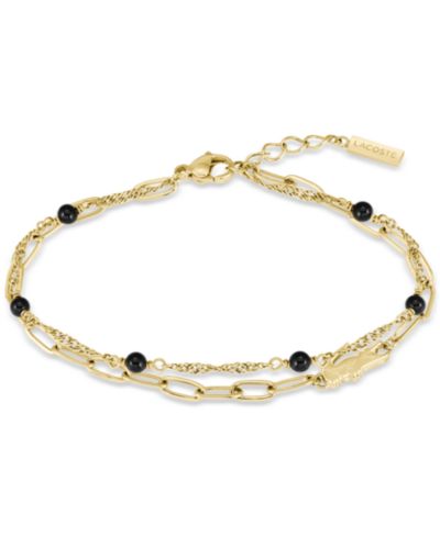 Lacoste Deva Black Onyx Stone Bead Crocodile Charm Bracelet