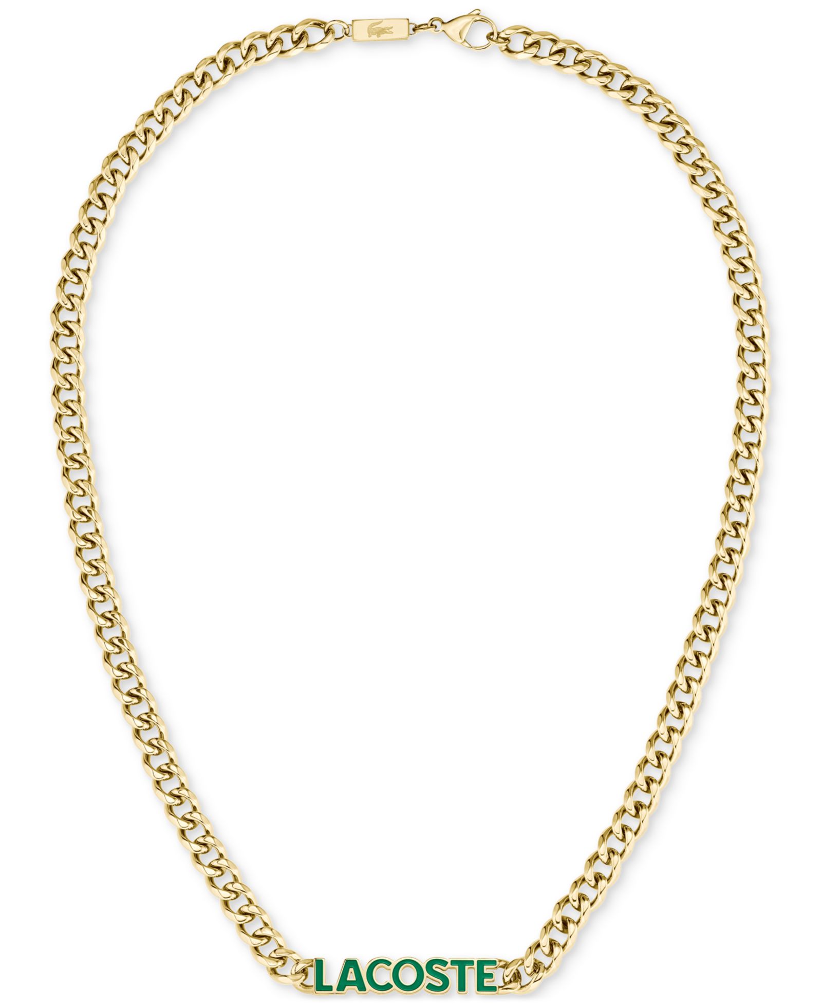 Lacoste Gold-Tone Green Logo Script 22" Pendant Necklace