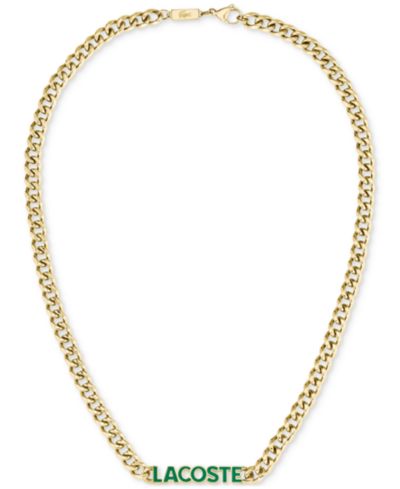 Lacoste Gold-Tone Green Logo Script 22" Pendant Necklace