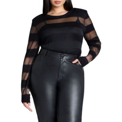 Женский свитер ELOQUII Sheer Stripe с наплечниками
