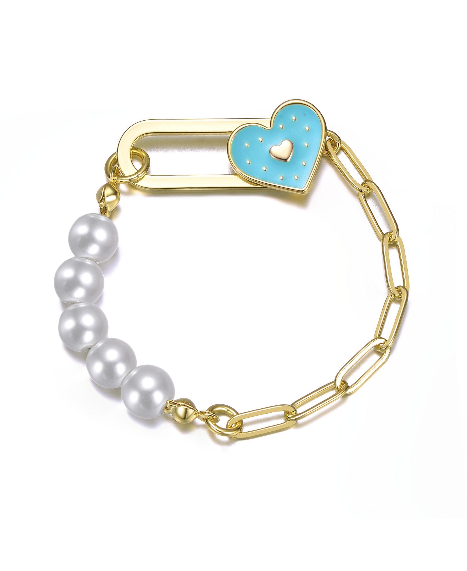 GiGiGirl Kids Plated Bracelet with Pearls and Enamel Heart Clasp