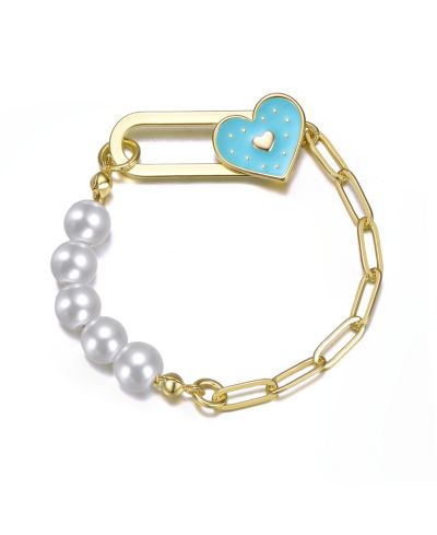 GiGiGirl Kids Plated Bracelet with Pearls and Enamel Heart Clasp