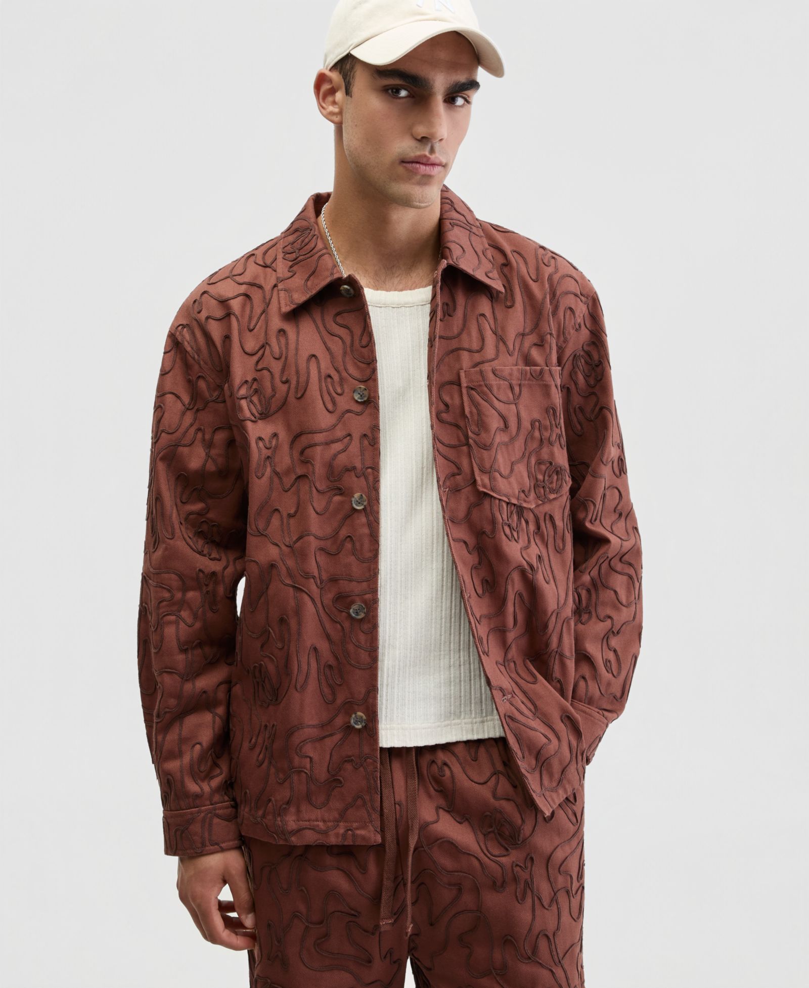 Mode of One Men's Floral Embroidered Cotton Shacket, Exclusively at Macy's