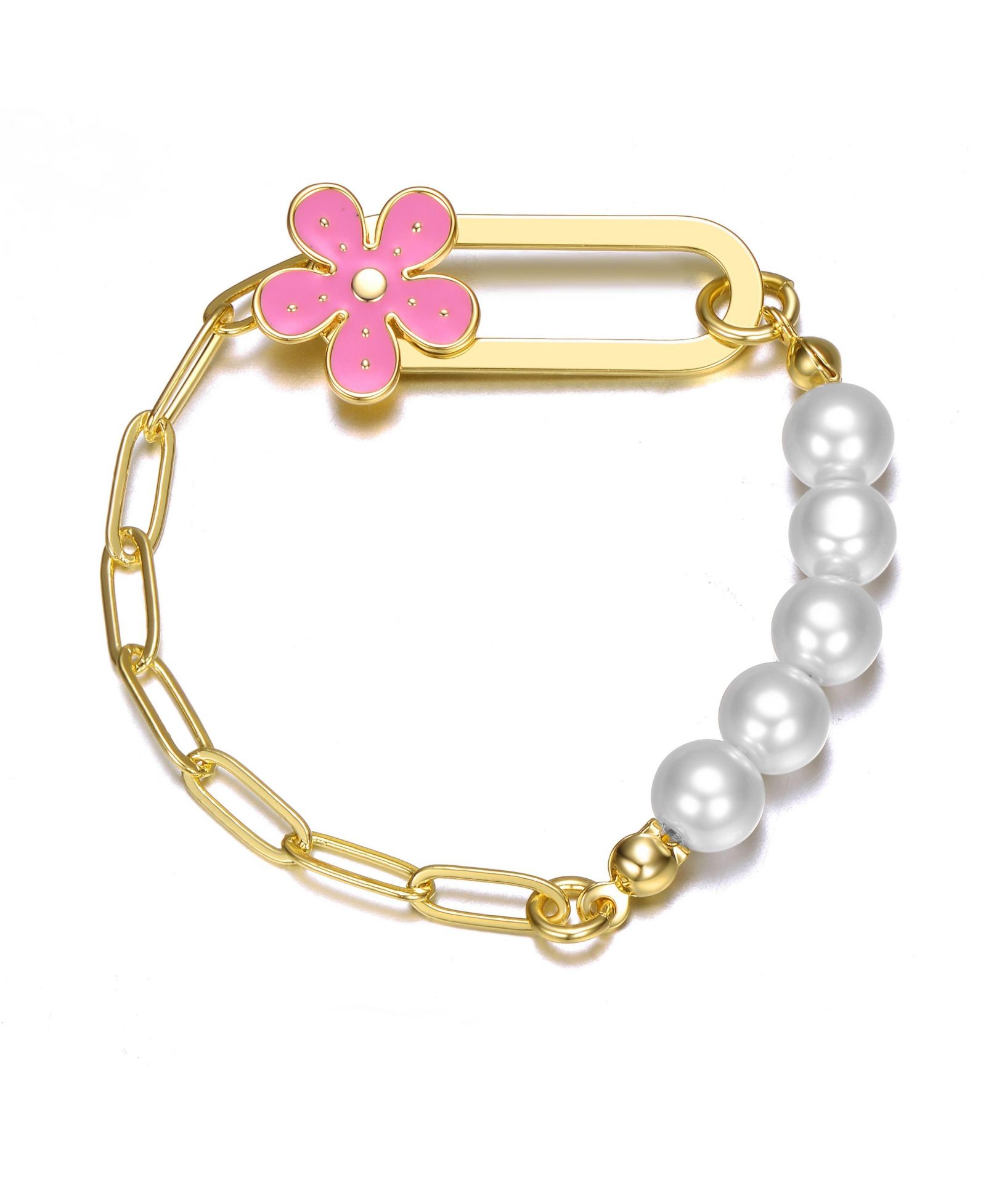 GiGiGirl Браслет с жемчугом и эмалевыми цветами, позолота 14K