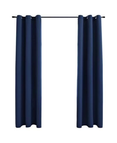 Blackout Curtains with Rings 2 pcs Navy Blue 37"x84" Fabric