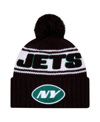 New Era Men's Black New York Jets 2024 Sideline Cuffed Knit Hat with Pom