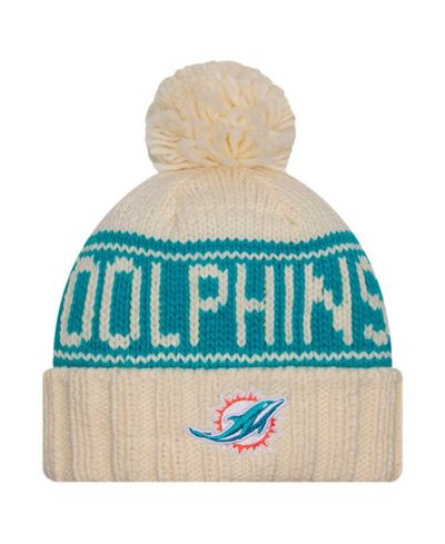 New Era Женская вязаная шапка Miami Dolphins 2024 Sideline с помпоном, Cream